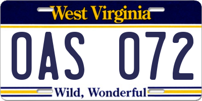 WV license plate OAS072