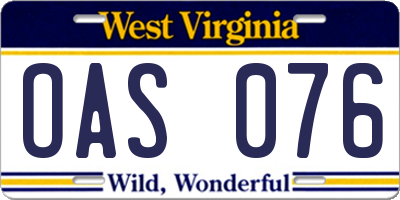 WV license plate OAS076