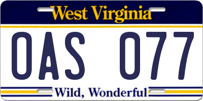 WV license plate OAS077