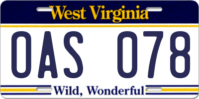 WV license plate OAS078
