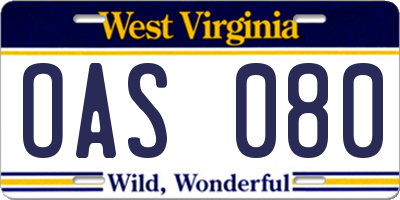 WV license plate OAS080