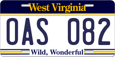 WV license plate OAS082