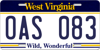 WV license plate OAS083