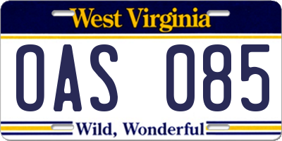 WV license plate OAS085