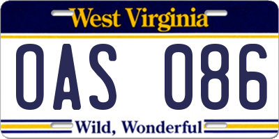 WV license plate OAS086