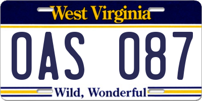 WV license plate OAS087