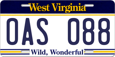 WV license plate OAS088