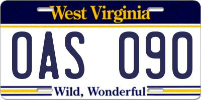 WV license plate OAS090