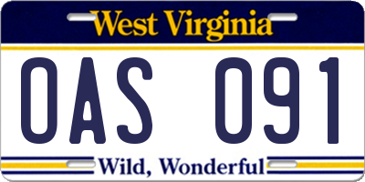 WV license plate OAS091