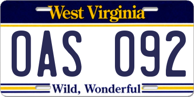 WV license plate OAS092