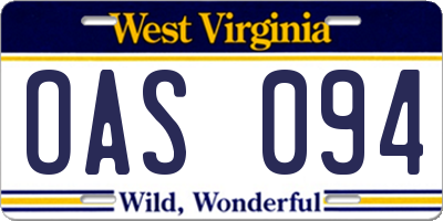 WV license plate OAS094