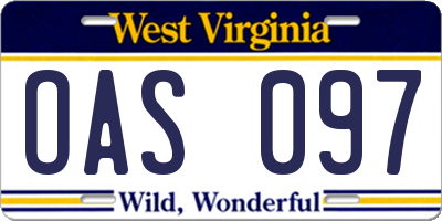 WV license plate OAS097