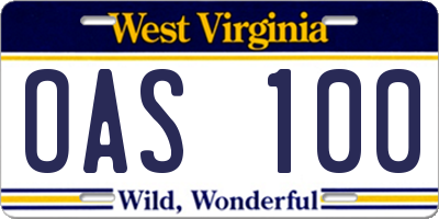 WV license plate OAS100