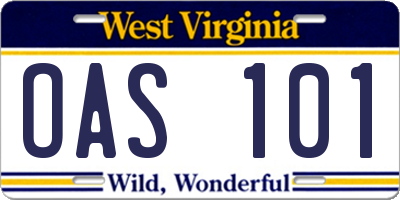 WV license plate OAS101