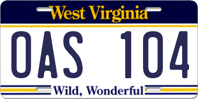 WV license plate OAS104
