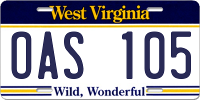 WV license plate OAS105