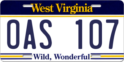WV license plate OAS107