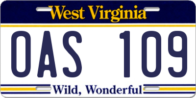 WV license plate OAS109