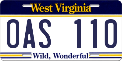 WV license plate OAS110