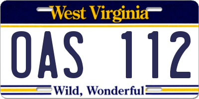 WV license plate OAS112