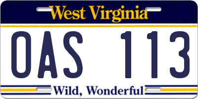 WV license plate OAS113