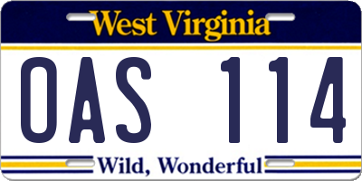 WV license plate OAS114