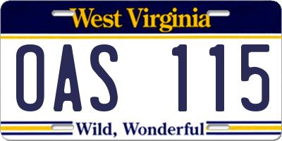 WV license plate OAS115