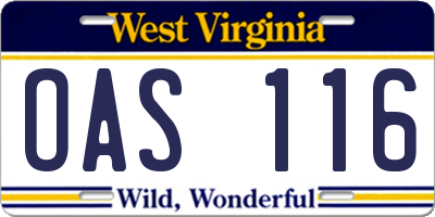 WV license plate OAS116