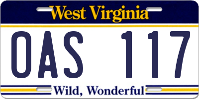 WV license plate OAS117