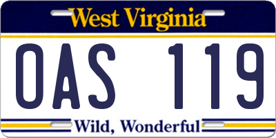 WV license plate OAS119