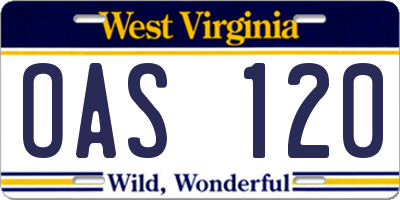 WV license plate OAS120