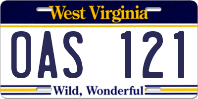 WV license plate OAS121