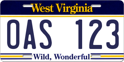 WV license plate OAS123