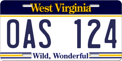 WV license plate OAS124