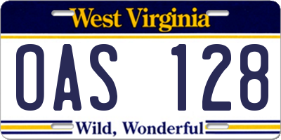 WV license plate OAS128