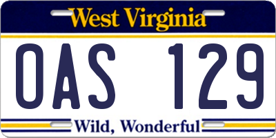 WV license plate OAS129