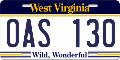 WV license plate OAS130