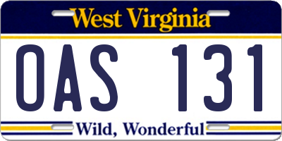 WV license plate OAS131