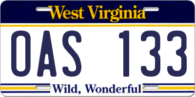 WV license plate OAS133