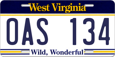 WV license plate OAS134