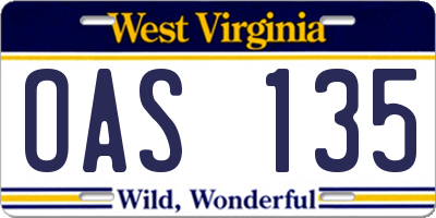 WV license plate OAS135