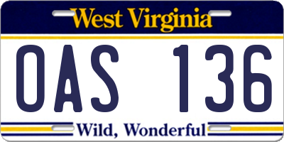WV license plate OAS136