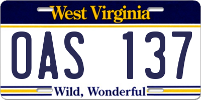 WV license plate OAS137