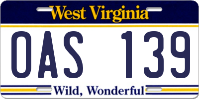 WV license plate OAS139