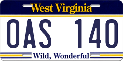 WV license plate OAS140