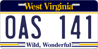 WV license plate OAS141