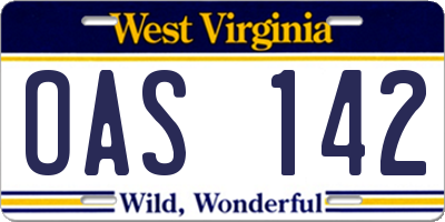 WV license plate OAS142