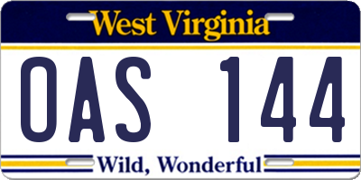 WV license plate OAS144