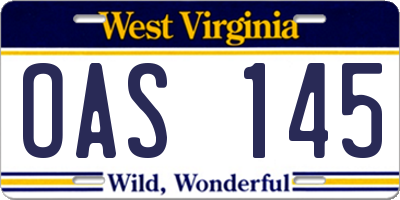 WV license plate OAS145