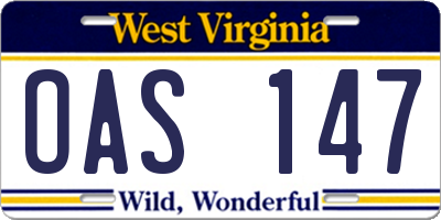 WV license plate OAS147